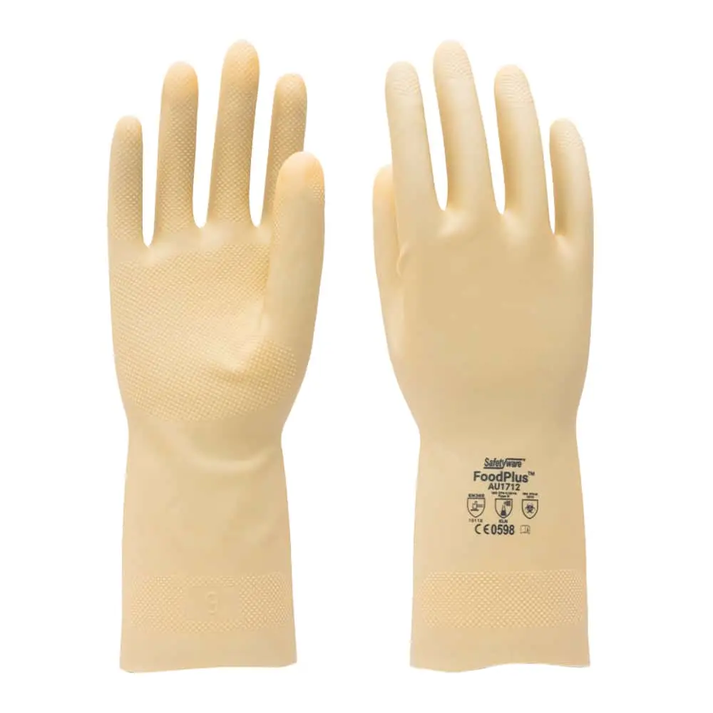 [AU1712-SM] SAFETYWARE FoodPlus AU1712 Chlorinated Unlined 12" Amber Natural Rubber Gloves (S / 7)